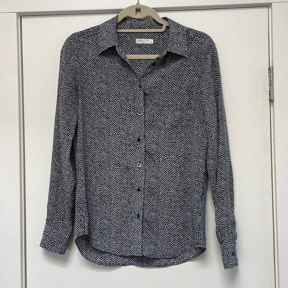 Navy and white Equipment silk shirt